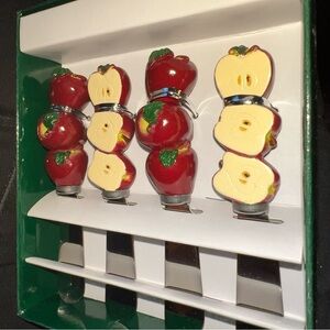 Crossroads 4 Hand Painted Apple Shaped Cheese Butter Dip Spreaders NWOT